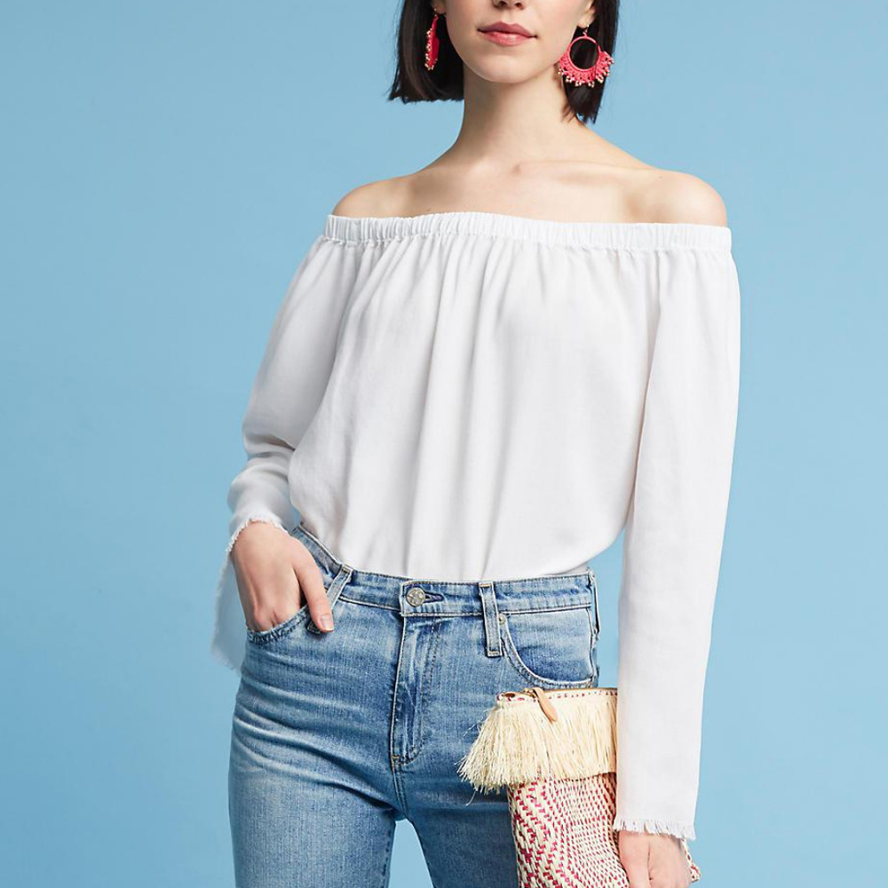 cloth & stone off-the-shoulder white long sleeve
